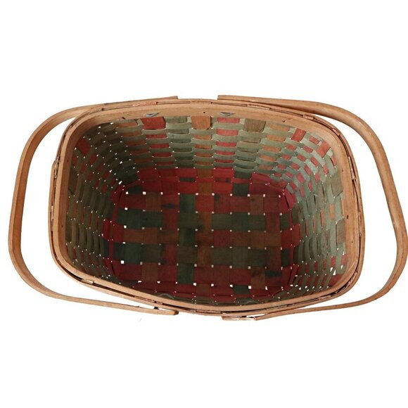 Rustic Market Basket Vintage Splint Wood Open Top Picnic Hamper Double Swing-Ha - Picture 6 of 7